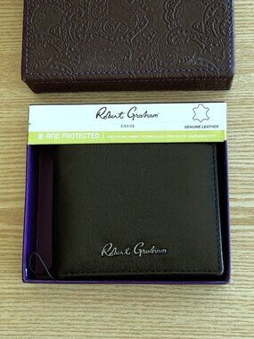 Robert Graham Nuance Bifold Leather Wallet RFID Blocking Mens Black NWT